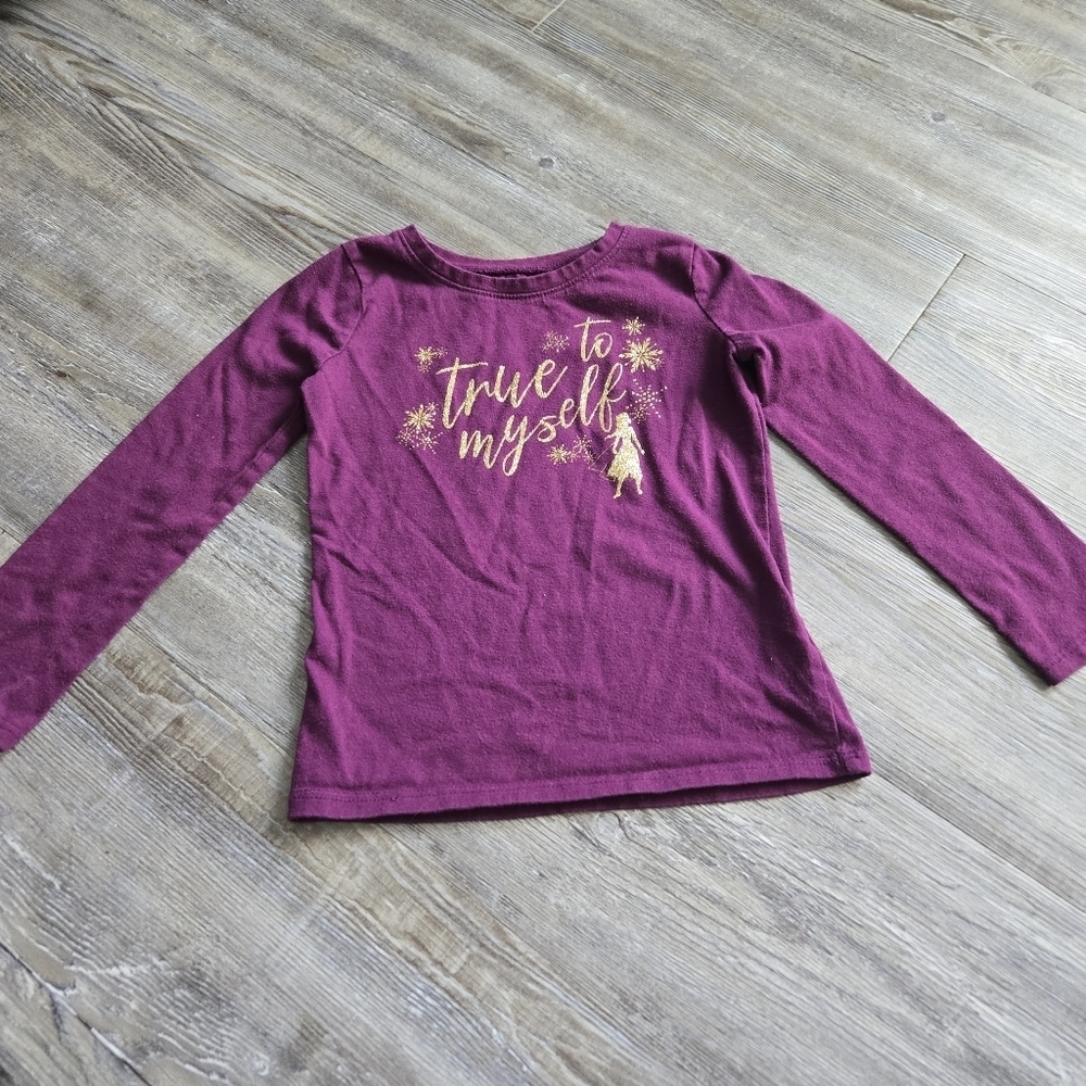 4T Girls Long Sleeve Purple Shirt with Gold Print